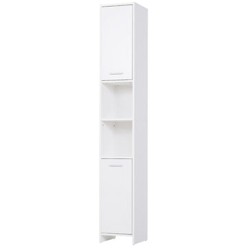 Tall Bathroom Vanities, Narrow Bathroom Cabinets with 2 Doors, Open Compartment and Adjustable Shelves, White