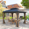 10' x 12' Hardtop Gazebo, Sun Shelter with Double Tier Metal Roof, Mosquito Netting, and Hanging Hook, Dark
