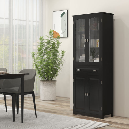 Garde-manger de cuisine 63 po à 4 portes, armoire de rangement autoportante avec étagères réglables, noir