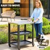 Outdoor Grill Cart with Stainless Steel Tabletop, 2 Shelves, Rolling Prep Dining Cart with Lockable Wheels