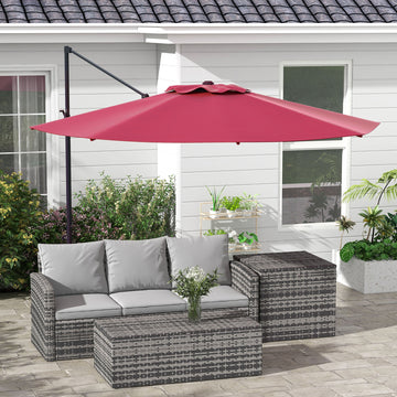 10 FT Cantilever Umbrella, Aluminum Hanging Offset Umbrella with 360°Rotation, Crank, Tilt, Cross Base, Red