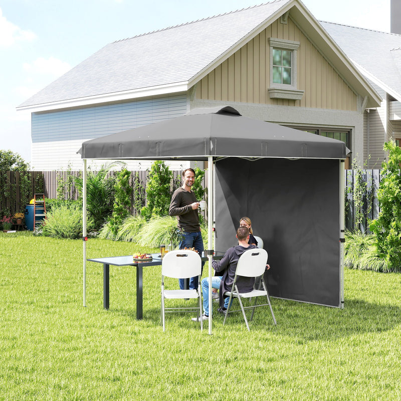 8 x 8 ft Pop Up Canopy with 1 Sidewall, Carry Bag and 4 Sand Bags, Height Adjustable Instant Sun Shelter, Dark Grey