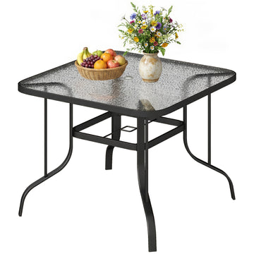 Tempered Glass Square Patio Dining Table w/ 2.1