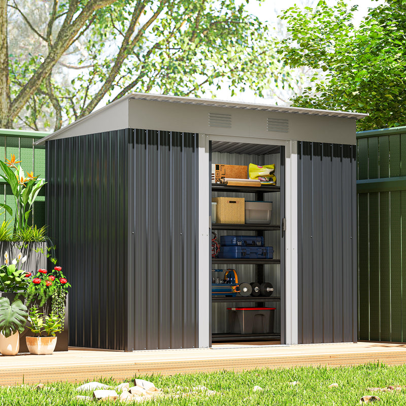 7' x 4' Outdoor Storage Shed, Metal Garden Tool Storage House Organizer with Lockable Sliding Doors and Vents for Backyard Patio Lawn