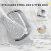 Stainless Steel Cat Litter Box, Cat Litter Box with High Side and Scoop, Anti-Leakage, Easy to Clean, Navy Blue