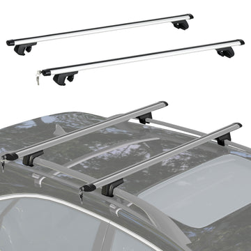 2pc Roof Rack Car Roof Top Lockable Aluminum Cross Bars Adjustable Baggage Luggage Carrier, Silver (49