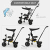 Qaba Tricycle for Toddler 4 in 1 Kids Trike with Reversible Adjustable Seat, Baby Push Bike with Removable Handle, Flat Canopy, Belt Storage Brake Clutch for 1-5 Years, Black