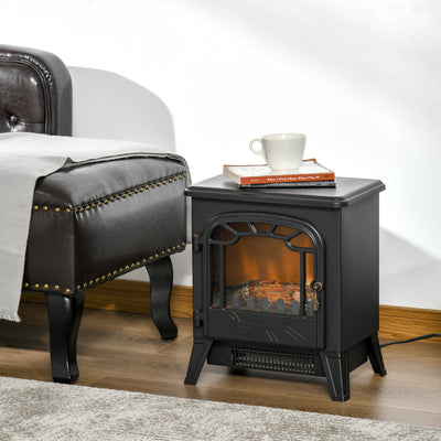 Freestanding Electric Fireplace Stove Heater with Realistic Flame Effect, Overheat Protection, 750W/1500W, Black