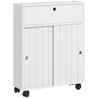 Bathroom Storage Cabinet, Bathroom Cabinet with 4 Rolling Wheels and Paper Holes, 20.5
