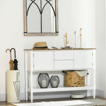 Vintage Console Table with 2 Drawers and Cabinets, Retro Sofa Table for Entryway, Living Room and Bedroom, White