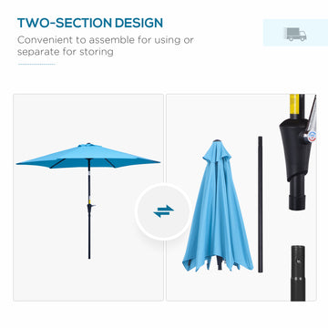 8.5' Round Aluminum Patio Umbrella Garden Parasol Market Sunshade Tilt Canopy w/ 6 Ribs, Crank Handle, Blue