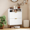 Shoe Cabinet with 2 Flip Drawers, Modern Narrow Shoe Storage Cabinet with Open Compartment, Adjustable Shelves, White