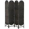 Bohemian Privacy Screen, Folding Room Divider with 4 Panels and Arched Top for Bedroom Living Room Office, Black