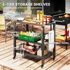 Outdoor Kitchen Bar Cart BBQ Table with Wheels, Stainless Steel Pizza Oven Stand, Movable Prep Table with Hooks