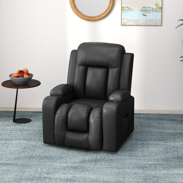 Electric Power Lift Chair, PU Leather Recliner Sofa with Footrest, Remote Control and Cup Holders, Grey
