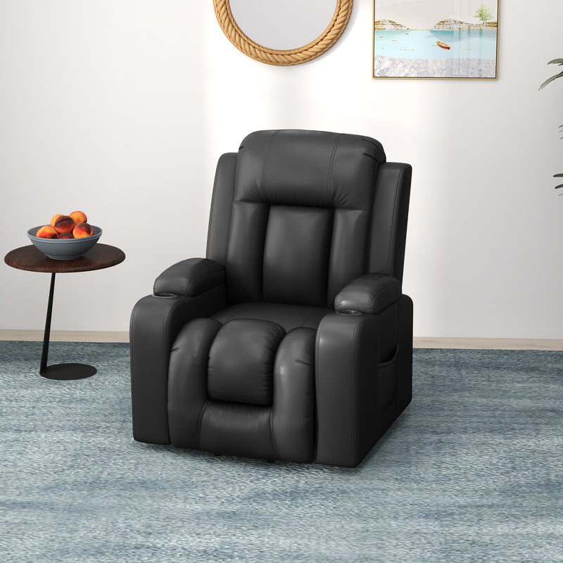 Electric Power Lift Chair, PU Leather Recliner Sofa with Footrest, Remote Control and Cup Holders, Grey