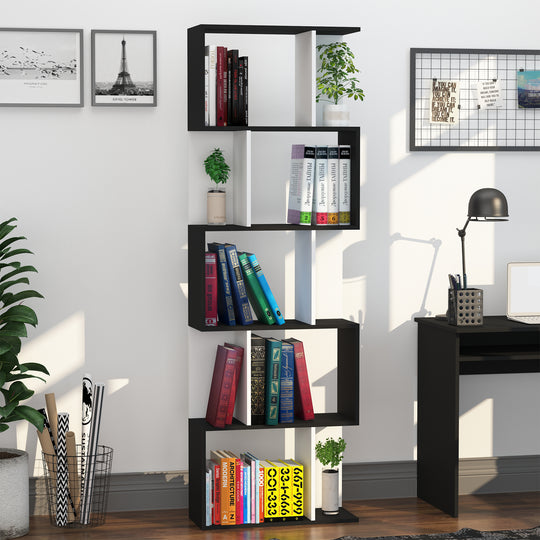 5-Tier Geometric Bookcase Display Shelf Storage Shelf Modern Room Divider Living Room Home Office Furniture, White