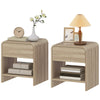 Nightstand Set of 2, Modern Bedside Table with Rounded Corners, Nightstand with Drawer and Open Shelf, Distressed White