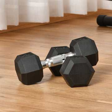 Soozier Rubber Dumbbells Weight Set, Total 30lbs Dumbbell Hand Weight for Body Fitness Training for Home Office Gym, 2 x 15lbs