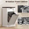10 Gallon Trash Can Cabinet with Drawer, Farmhouse Tilt Out Garbage Cabinet Laundry Hamper, White Wood Effect