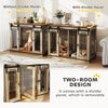 47in Dog Crate Furniture with Divider Panel, Wooden Dog Kennel TV Stand for Large Dogs, Pet House Side Table for 2 Small Dogs with Two Rooms Design, 2 Sliding Doors, Oak