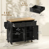 Rolling Kitchen Island with Rubber Wood Top and Storage, Spice Rack, Towel Rack