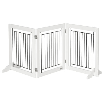 Freestanding Pet Gate, Folding Dog Gate with 2 Support Feet, 24