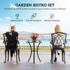 3 Pieces Patio Bistro Set, Cast Aluminum Outdoor Conversation Furniture Set, Coffee Table with Umbrella Hole, 2 Armchairs, Brown