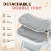 Qaba High Chair with Wheels, Double Tray, Foldable Baby Seat with Adjustable Seat Height, Backrest, Footrest and Tray, Grey