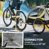 2 Seat Bike Trailer for Kids 2-in-1 Double Baby Stroller with Handbrake, Rubber Wheels, 5 Point Harness, Waterproof Cover, Storage Bag, Reflectors, Yellow