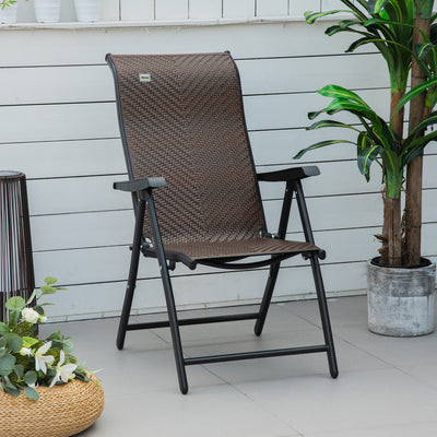 Chaise pliante inclinable en rotin, fauteuil inclinable portable en osier d'extérieur avec 7 positions de dossier réglables pour jardin, balcon, patio, marron