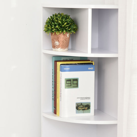 5-Tier Corner Bookcase, Storage Bookshelf, Freestanding Display Shelves with Open Compartments and Cabinet for Home Office, Living Room, Study, White