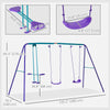3 in 1 Metal Swing Set with Double Swings, Glider for Backyard, Outdoor, Playground, Purple