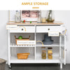 Kitchen Cart on Wheels, Utility Storage Island with Rubber Wood Top, Towel Rack, Cabinets, Drawers, White