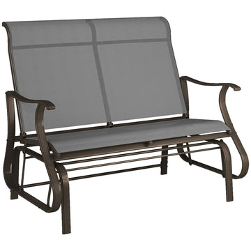Garden Double Gliding Chair, Patio Glider Armchair for Outdoor, Backyard Mesh Seat and Backrest, Steel Frame, Light Grey