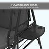 3-Seat Outdoor Porch Swing Patio Swing with Adjustable Canopy, Side Tray, Removable Cushion for Garden, Poolside