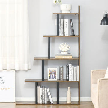 5-Tier Ladder Bookshelf, Wooden Ladder Bookshelf, Display Stand Organizer for Living Room Indoor Corner Shelf - Rustic Brown