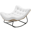 Oversized Rattan Patio Egg Chair, Outdoor Rocking Chair with Padded Cushion for Indoor, Porch, Cream White