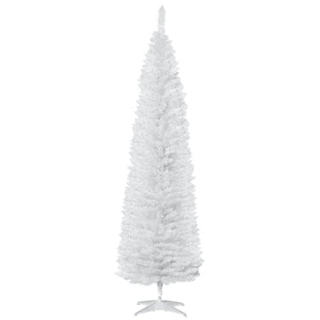 7' Pencil Christmas Tree, Slim Artificial Xmas Tree with Realistic Branches, Sturdy Metal Stand, White