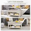 Lift Top Coffee Table with Hidden Storage Compartment and Open Shelves, Lift Tabletop Pop-Up Center Table for Living Room, Oak