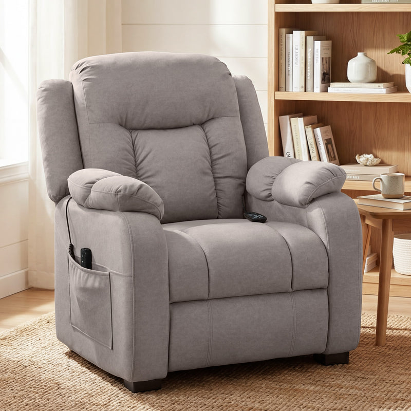 Massage Recliner Chair with Quiet Brushless Motor Pet-Friendly Fabric Power Recliner with 2 Memory Positions, Brown