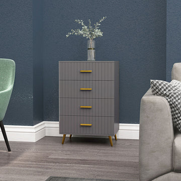 4 Drawer Cabinet, Drawer Chest for Bedroom, Chest of Drawers with Aluminium Legs and Gold Handles, Dark Grey