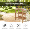 Banc de rempotage en bois pour jardin extérieur, poste de travail, table de rangement d'outils avec crochets, naturel
