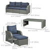 6 Pieces Patio Furniture with Cushions, PE Wicker Sectional Furniture Conversation Set with a 3-Seat Sofa, 2 Recliner Chairs, 2 Footstools, Table, Dark Blue