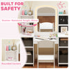 Qaba Kids Vanity Table and Chair Set, Toddler Dressing Table and Chair Set with Lighted Mirror and Storage Space for Little Girls, White