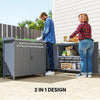 Garden Storage Cabinet, Outdoor Potting Bench Table with Galvanized Top and Shelf, Tool Shed with Double Doors, Grey