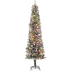 7.5ft Prelit Pencil Artificial Christmas Tree, Flocked Xmas Tree with Remote, Dual Colour LEDs, 519 Tips, Metal Stand
