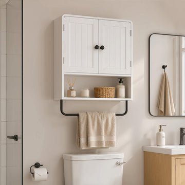 Wall Mounted Bathroom Cabinet, Bathroom Wall Cabinet with 2 Doors, Adjustable Shelf Storage, White