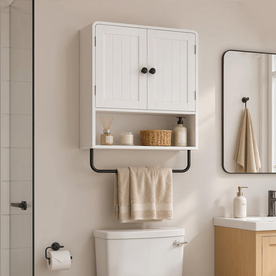 Wall Mounted Bathroom Cabinet, Bathroom Wall Cabinet with 2 Doors, Adjustable Shelf Storage, White