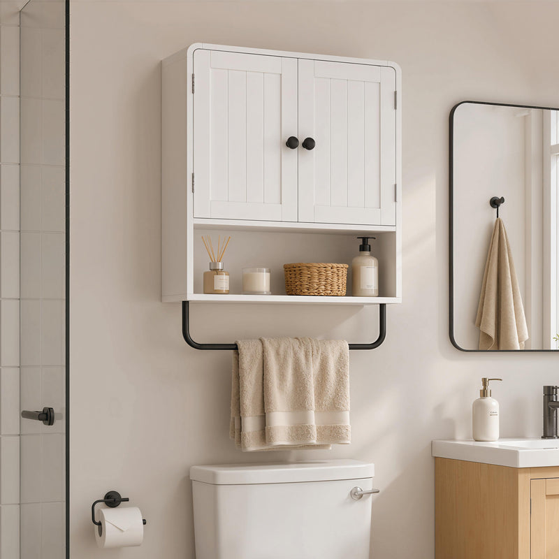 Wall Mounted Bathroom Cabinet, Bathroom Wall Cabinet with 2 Doors, Adjustable Shelf Storage, White